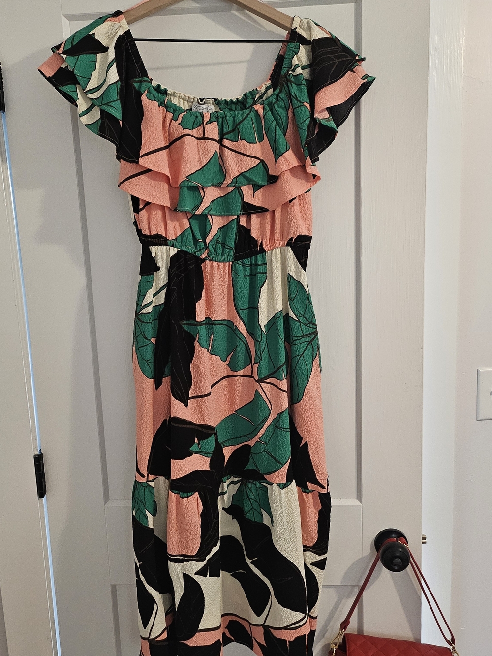 sofia by sofia vergara Peach, Green & Black Tropical Ruffle Maxi Dress